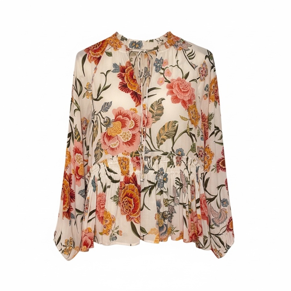 LOFT Floral Peplum Blouse Women’s M Long Sleeve V-Neck Boho Cottagecore